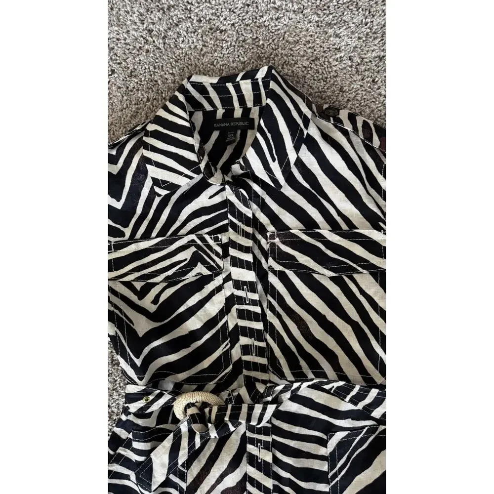 Banana Republic Zebra Print Linen Safari Romper Sz XXS